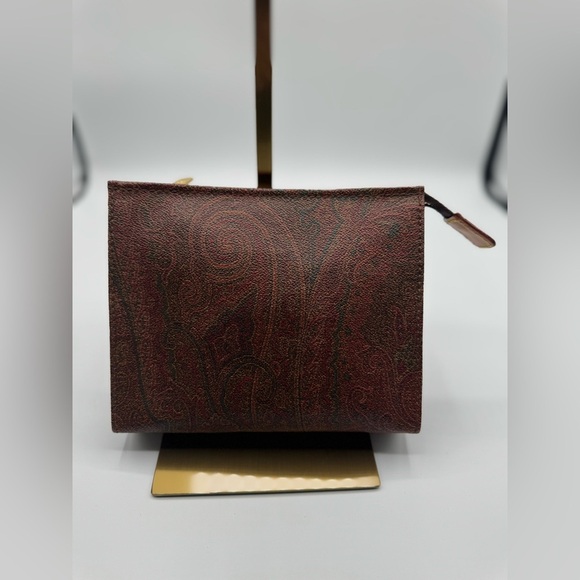 90s Etro Paisley Coated Canvas Mini Clutch/Cosmetic Bag w/ leather contrasts - Picture 1 of 13